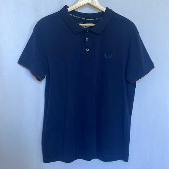 Nick Danger Men's Polo Shirt Size XL in Navy Red Trim Stretch Cotton Blend EUC - Picture 1 of 10